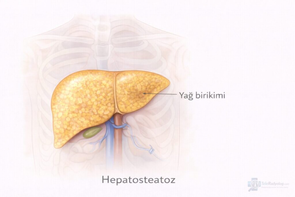 Hepatosteatoz (Karaciğer Yağlanması) – Batın, BT, MR radyoloji terimi için şematik gösterim.