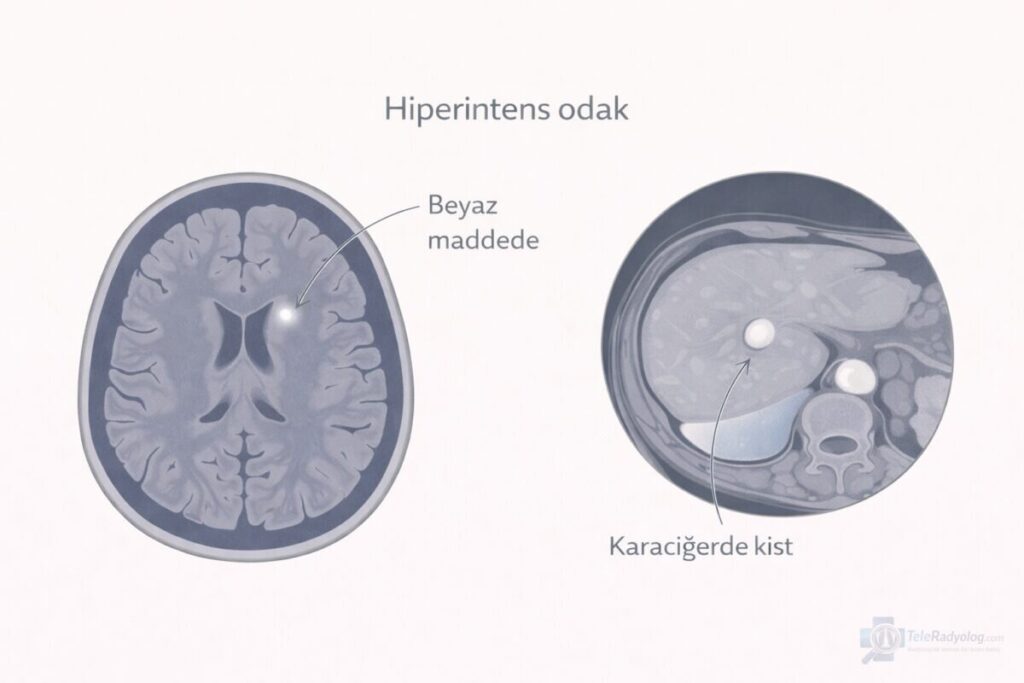 Hiperintens Odak (Yüksek Sinyalli Odak) – Batın, Beyin, MR radyoloji terimi için şematik gösterim.