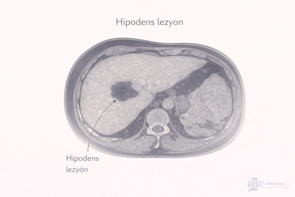 Hipodens Lezyon (Düşük Yoğunluklu Odak) – Batın, BT, MR radyoloji terimi için şematik gösterim.