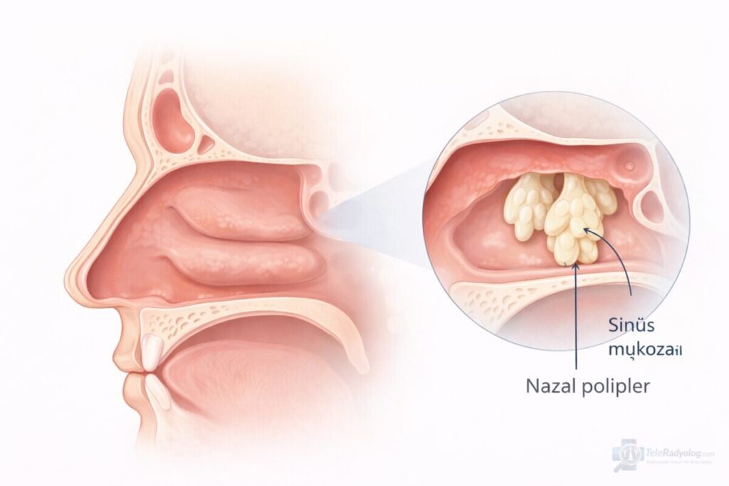 Nazal polip (Polipoid değişiklik) – BT, MR radyoloji terimi için şematik gösterim.