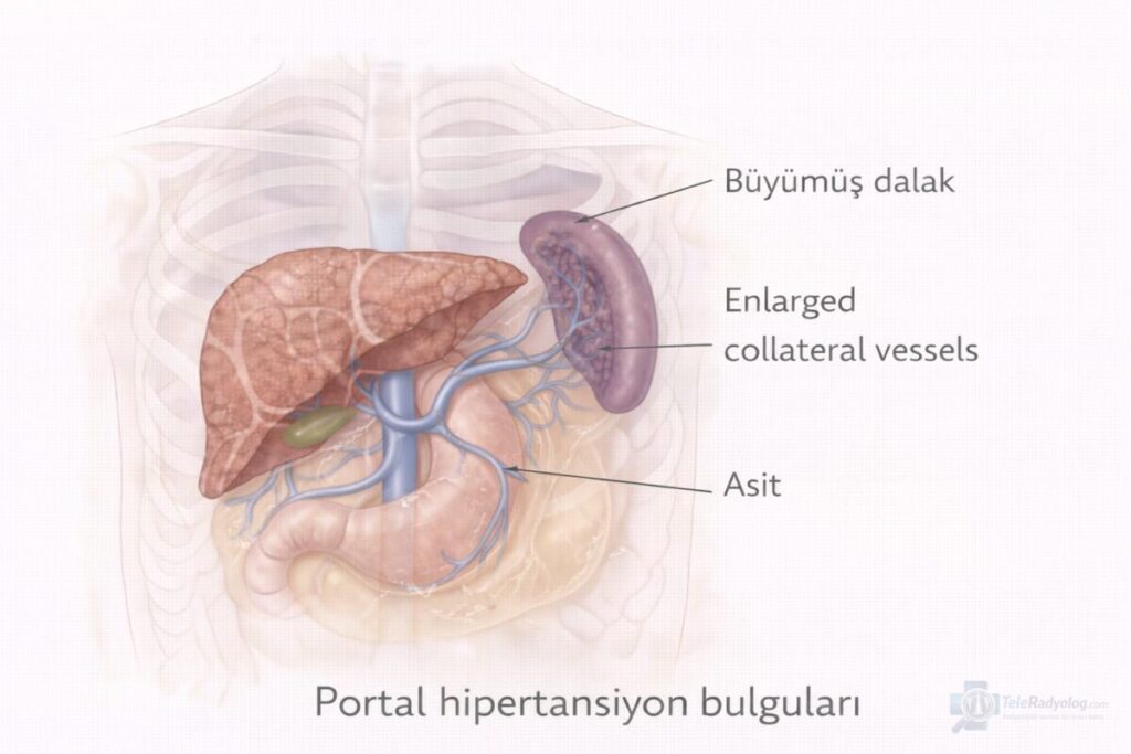 Portal Hipertansiyon Bulguları – Batın, BT, MR radyoloji terimi için şematik gösterim.